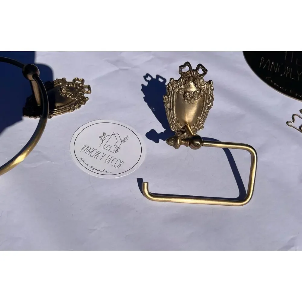 Antique Brass Bathroom Hardware  | Solid Brass Towel Ring & Toilet Paper Holder